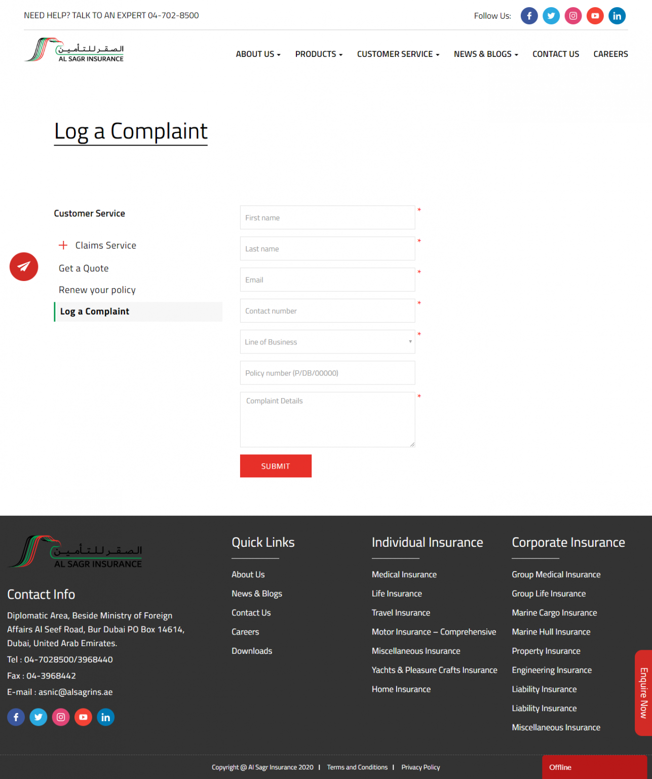 Policy Logs Insurance Log a compliant - Insurance Companies | General Insurance | Dubai Insurance